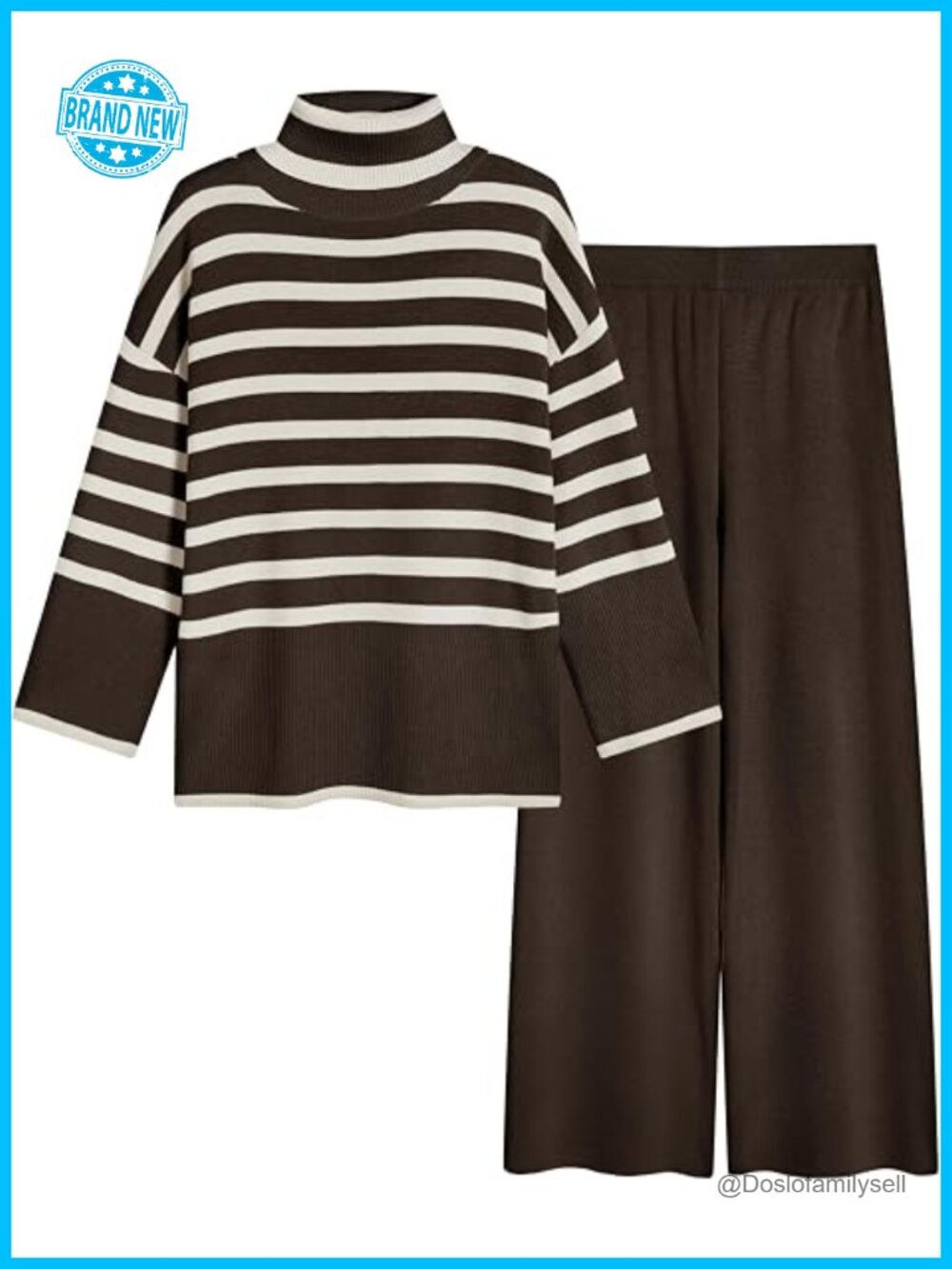 Two Piece Sweater Set Long Sleeve Knit Top Wide Leg Pants